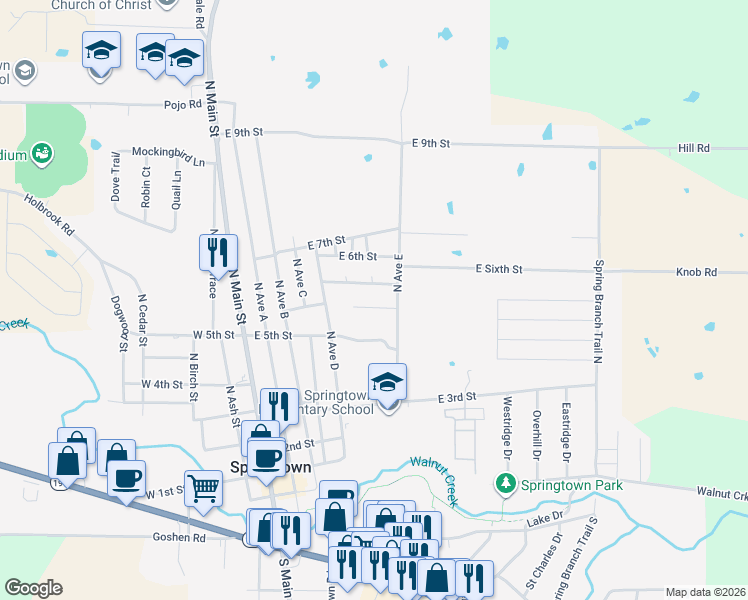 map of restaurants, bars, coffee shops, grocery stores, and more near 508 Railey Cove in Springtown