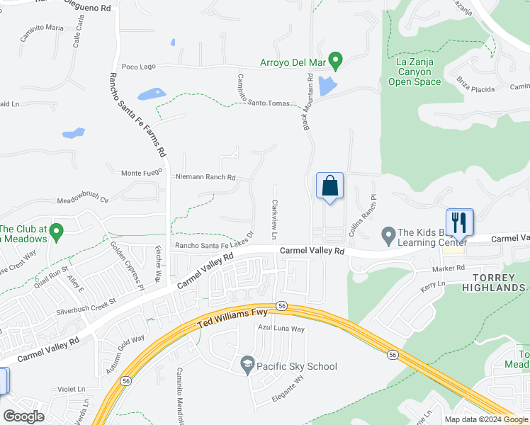 map of restaurants, bars, coffee shops, grocery stores, and more near 14323 Rancho Santa Fe Lakes Drive in Rancho Santa Fe