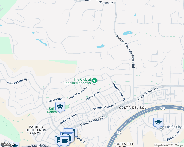 map of restaurants, bars, coffee shops, grocery stores, and more near 6293 Sagebrush Bend Way in San Diego