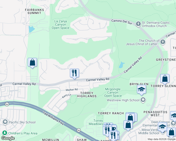 map of restaurants, bars, coffee shops, grocery stores, and more near 14071 Caminito Vistana in San Diego