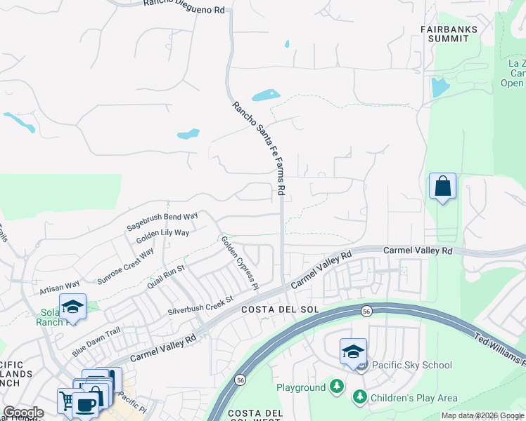map of restaurants, bars, coffee shops, grocery stores, and more near 6461 Cypress Meadows Trail in San Diego