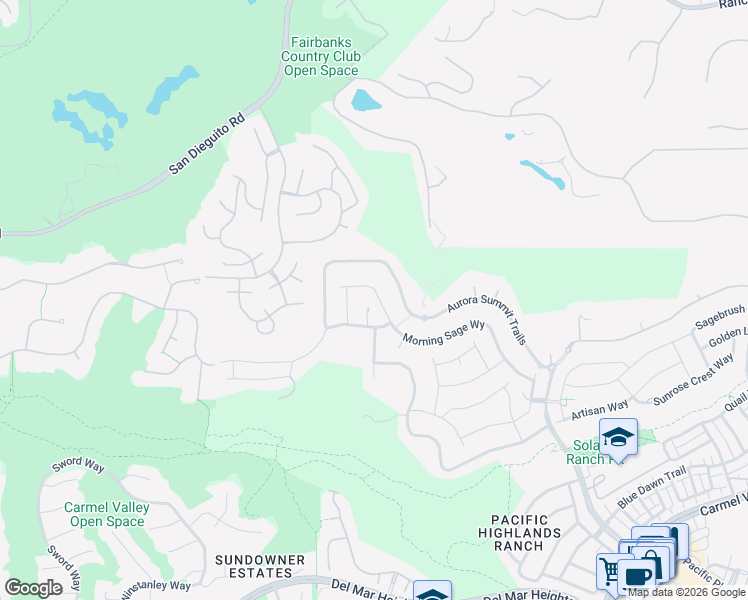 map of restaurants, bars, coffee shops, grocery stores, and more near 13725 Sage Court in San Diego