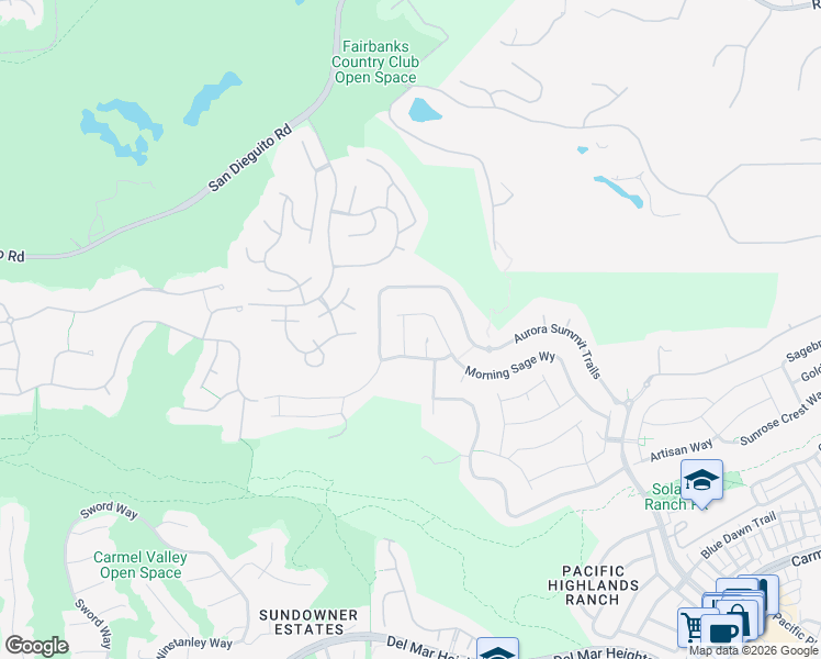 map of restaurants, bars, coffee shops, grocery stores, and more near 13725 Sage Court in San Diego