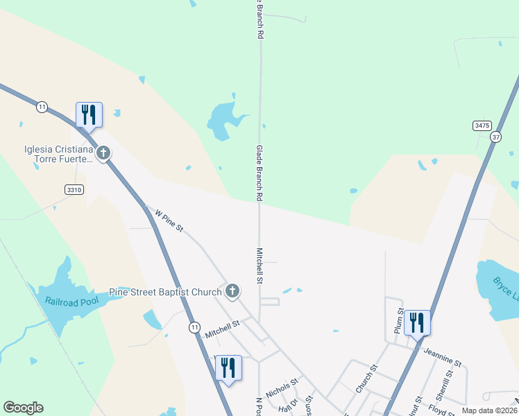 map of restaurants, bars, coffee shops, grocery stores, and more near Glade Branch Road in Winnsboro