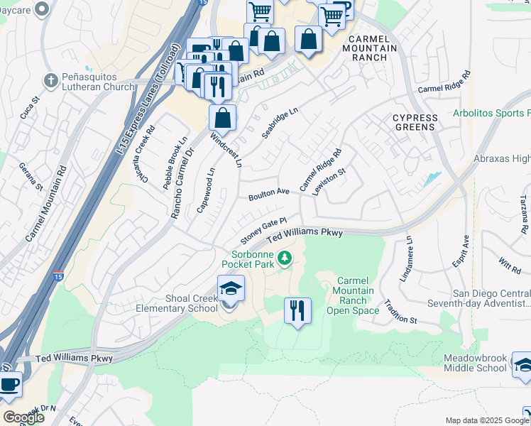 map of restaurants, bars, coffee shops, grocery stores, and more near 11866 Zach Drive in San Diego
