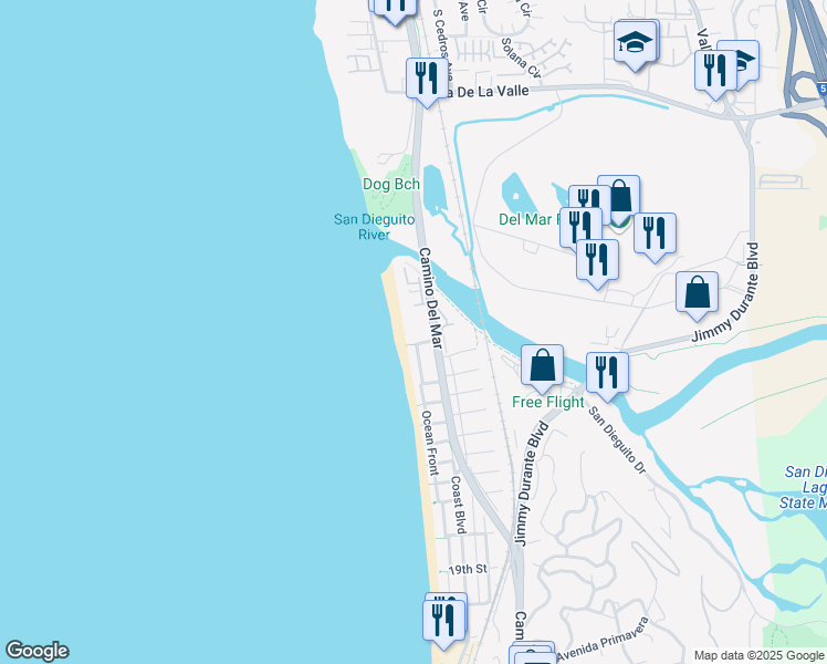 map of restaurants, bars, coffee shops, grocery stores, and more near 2920 Camino Del Mar in Del Mar