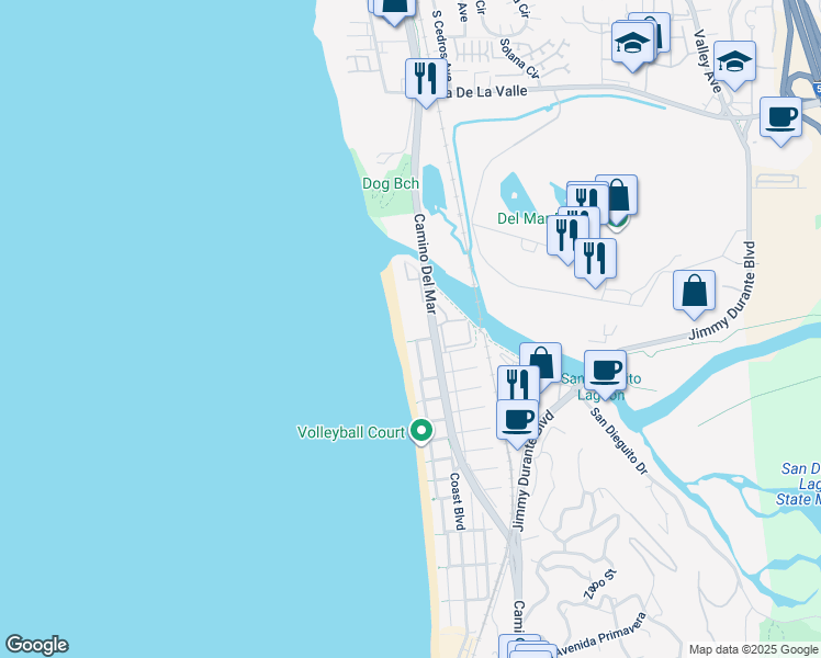 map of restaurants, bars, coffee shops, grocery stores, and more near 2920 Camino Del Mar in Del Mar