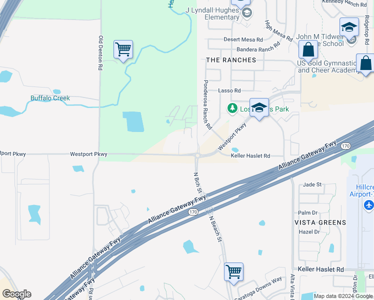 map of restaurants, bars, coffee shops, grocery stores, and more near 3295 Keller Haslet Road in Roanoke