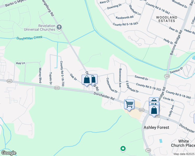 map of restaurants, bars, coffee shops, grocery stores, and more near 510 County Road S-18-332 in Summerville