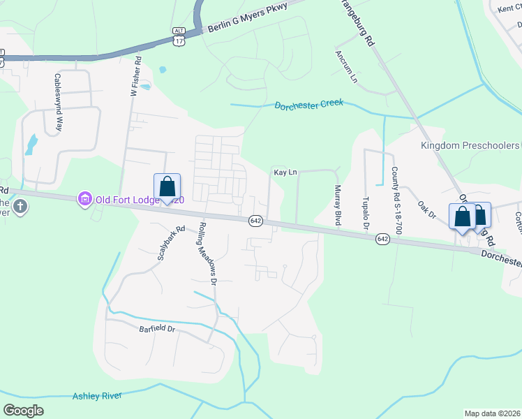 map of restaurants, bars, coffee shops, grocery stores, and more near 10814 Dorchester Road in Summerville