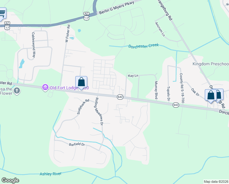 map of restaurants, bars, coffee shops, grocery stores, and more near 10814 Dorchester Road in Summerville