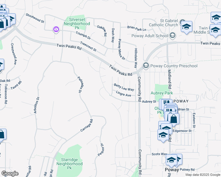 map of restaurants, bars, coffee shops, grocery stores, and more near 14228 Gaelyn Court in Poway