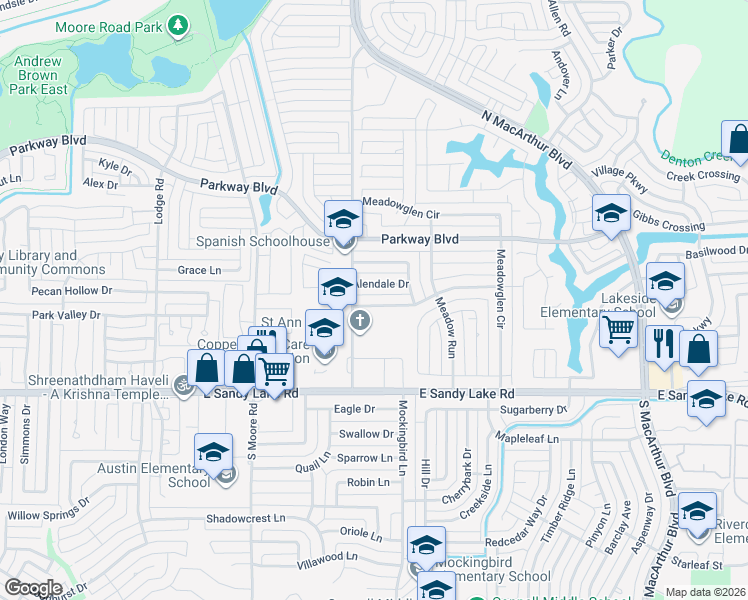 map of restaurants, bars, coffee shops, grocery stores, and more near 707 Alendale Drive in Coppell