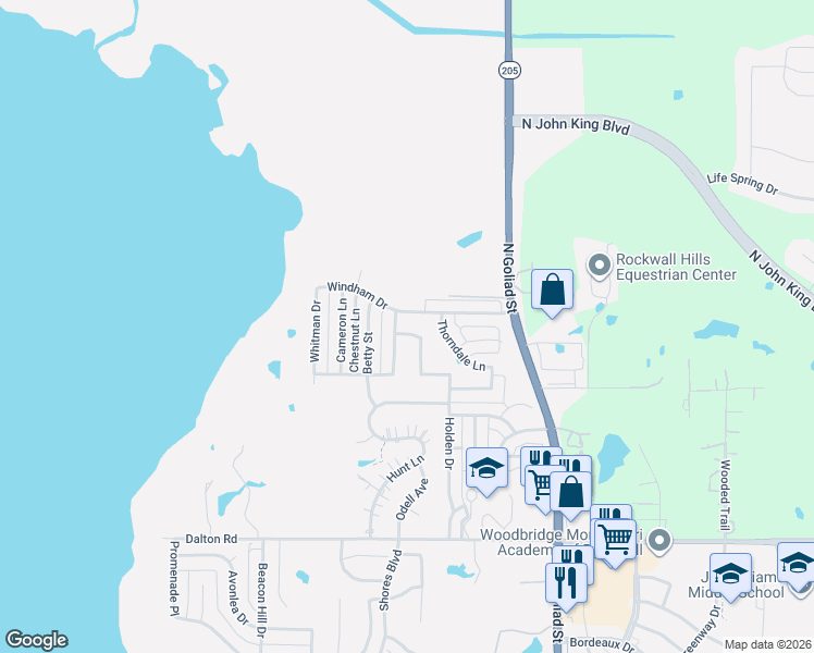 map of restaurants, bars, coffee shops, grocery stores, and more near 3918 Gatewick Drive in Rockwall