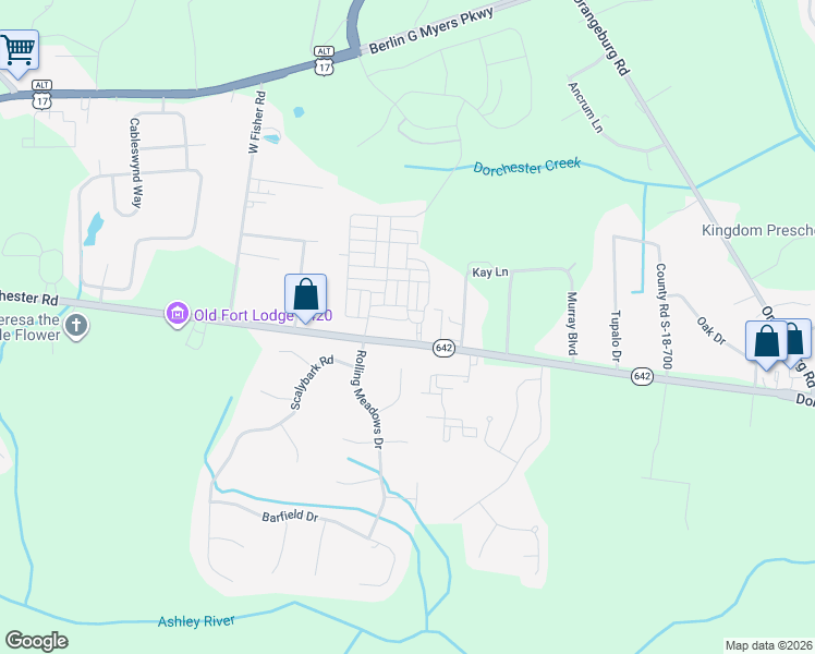 map of restaurants, bars, coffee shops, grocery stores, and more near 109 Ilderton Street in Summerville