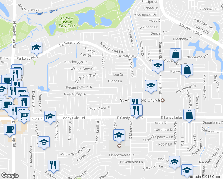 map of restaurants, bars, coffee shops, grocery stores, and more near 421 Pecan Hollow Drive in Coppell