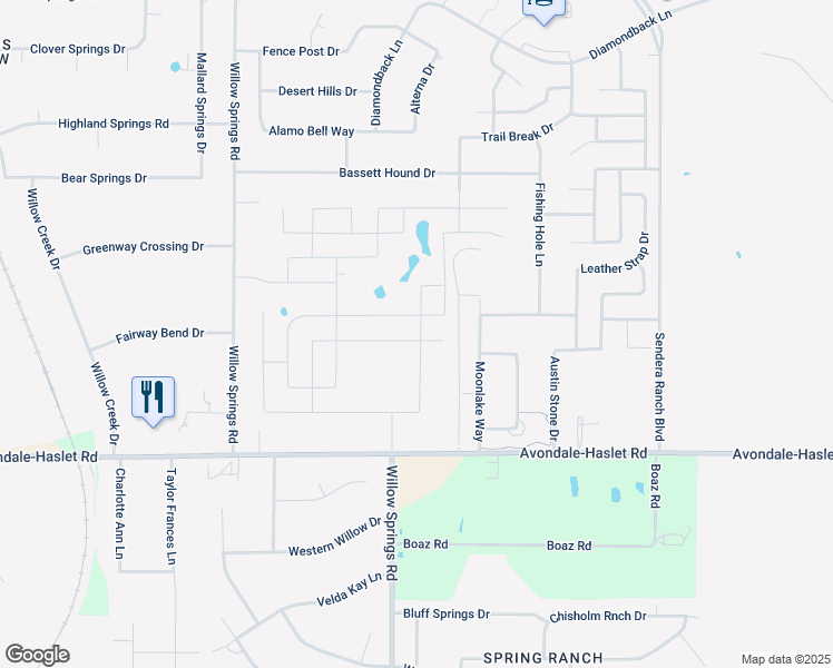 map of restaurants, bars, coffee shops, grocery stores, and more near 13325 Moonlake Way in Haslet
