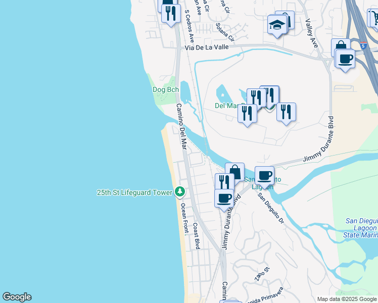 map of restaurants, bars, coffee shops, grocery stores, and more near 2929 Sandy Pointe in Del Mar
