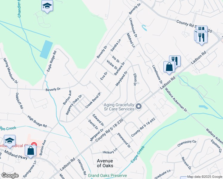 map of restaurants, bars, coffee shops, grocery stores, and more near 1256 Maryland Drive in Ladson