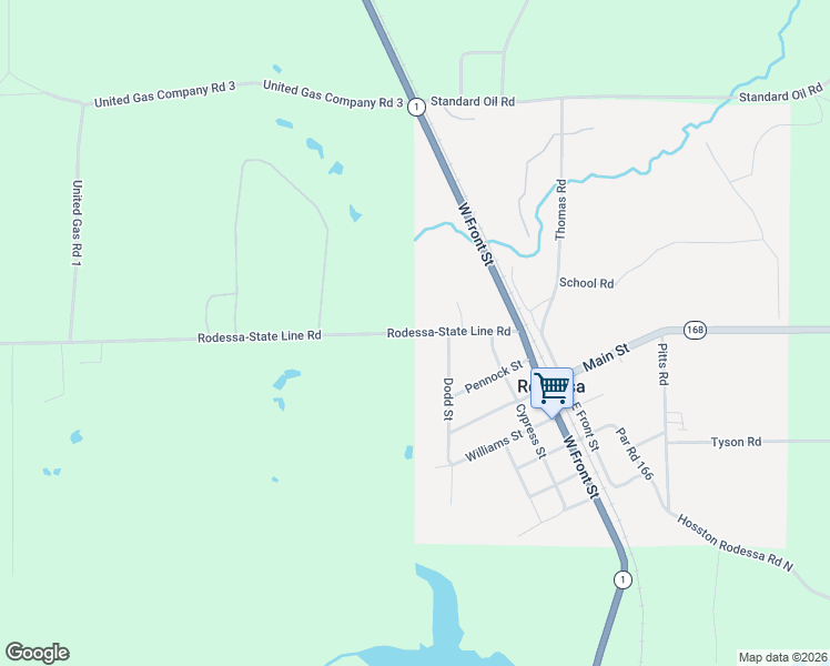 map of restaurants, bars, coffee shops, grocery stores, and more near Louisiana 168 in Rodessa