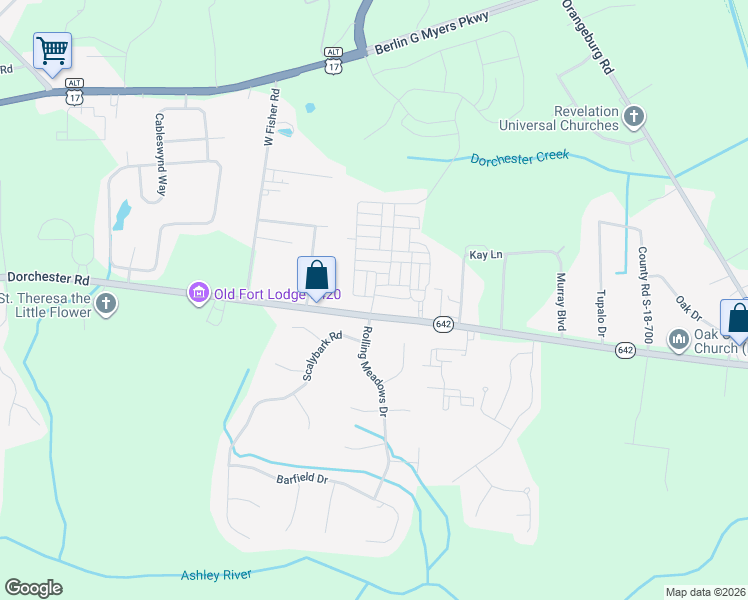 map of restaurants, bars, coffee shops, grocery stores, and more near South Commodore Way in Summerville