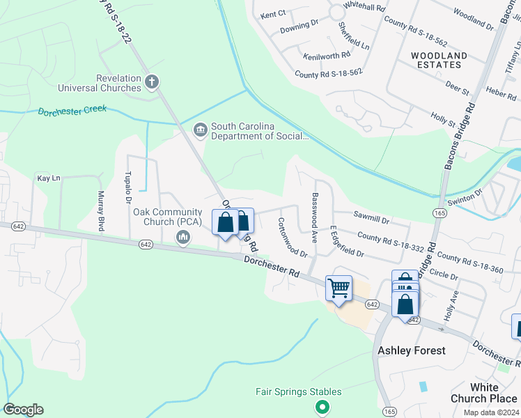 map of restaurants, bars, coffee shops, grocery stores, and more near 510 County Road S-18-332 in Summerville