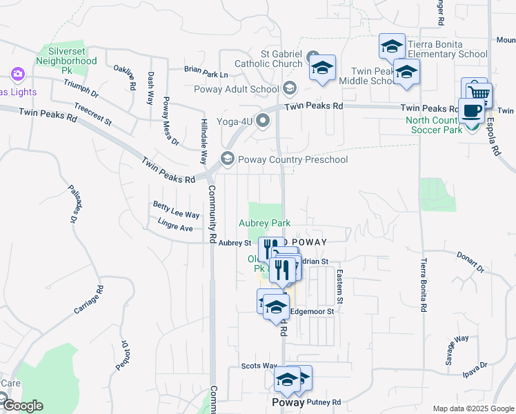 map of restaurants, bars, coffee shops, grocery stores, and more near 14306 Sycamore Avenue in Poway