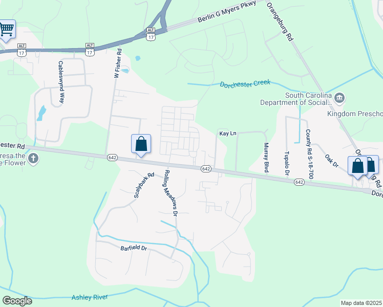 map of restaurants, bars, coffee shops, grocery stores, and more near 109 Ilderton Street in Summerville