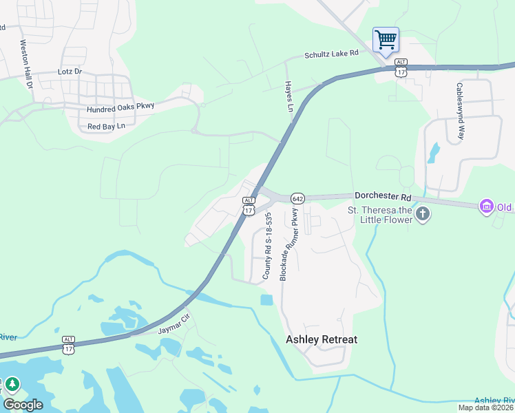 map of restaurants, bars, coffee shops, grocery stores, and more near Hwy 17a S in Summerville