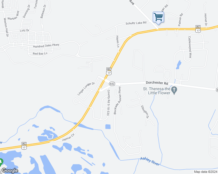 map of restaurants, bars, coffee shops, grocery stores, and more near 101 Swan Drive in Summerville