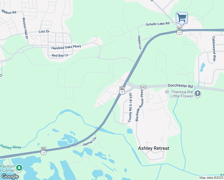 map of restaurants, bars, coffee shops, grocery stores, and more near 171 Shady Pine Lane in Summerville