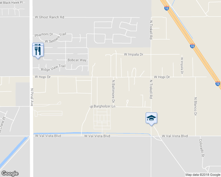 map of restaurants, bars, coffee shops, grocery stores, and more near 10244 North Cavalla Road in Casa Grande