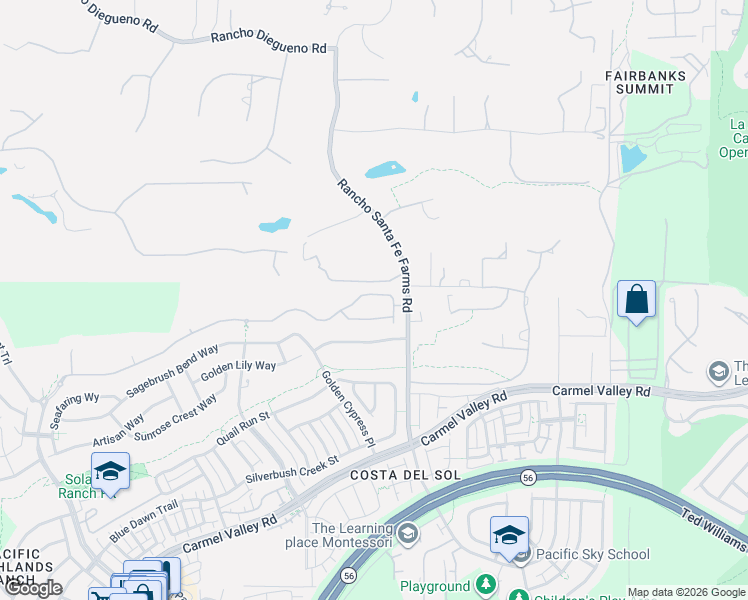 map of restaurants, bars, coffee shops, grocery stores, and more near 6450 Lilac Mist Bend in San Diego