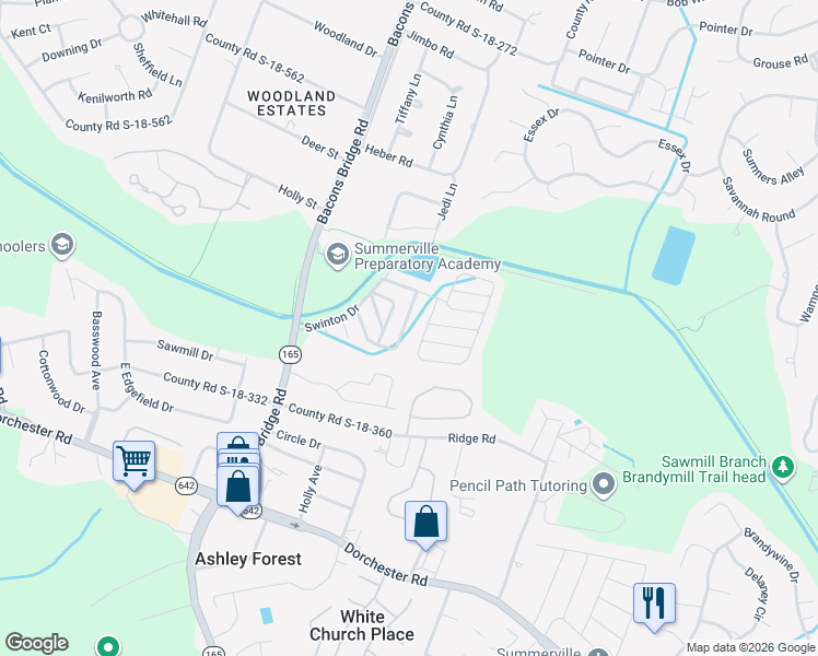 map of restaurants, bars, coffee shops, grocery stores, and more near 91 Beresford Drive in Summerville