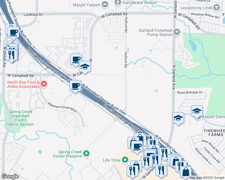 map of restaurants, bars, coffee shops, grocery stores, and more near 2000 Ferris Road in Lancaster