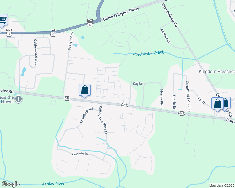 map of restaurants, bars, coffee shops, grocery stores, and more near 109 Ilderton Street in Summerville