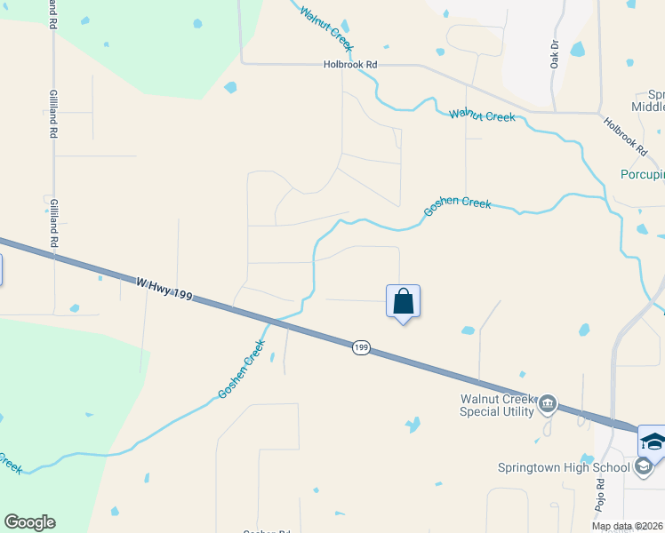 map of restaurants, bars, coffee shops, grocery stores, and more near 2041 West Highway 199 in Springtown