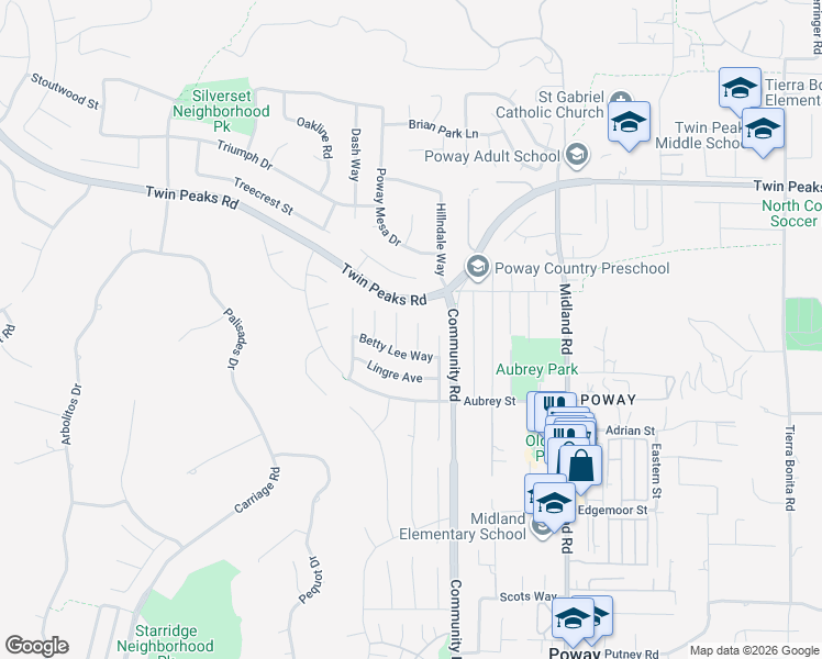 map of restaurants, bars, coffee shops, grocery stores, and more near 14310 Sandown Court in Poway