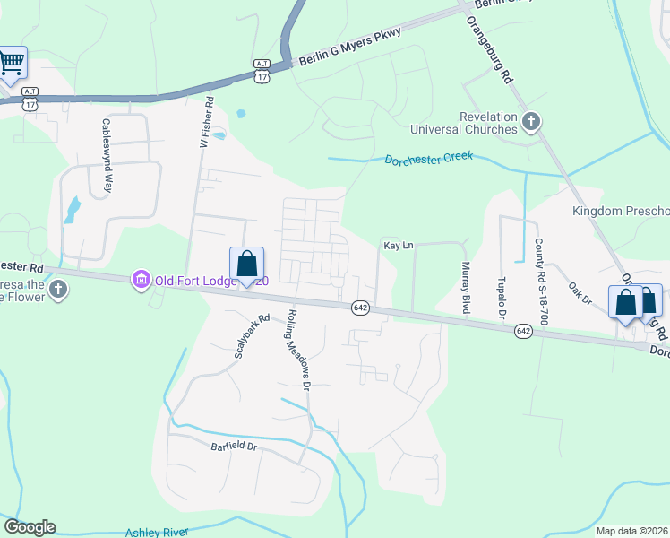 map of restaurants, bars, coffee shops, grocery stores, and more near 109 Ilderton Street in Summerville