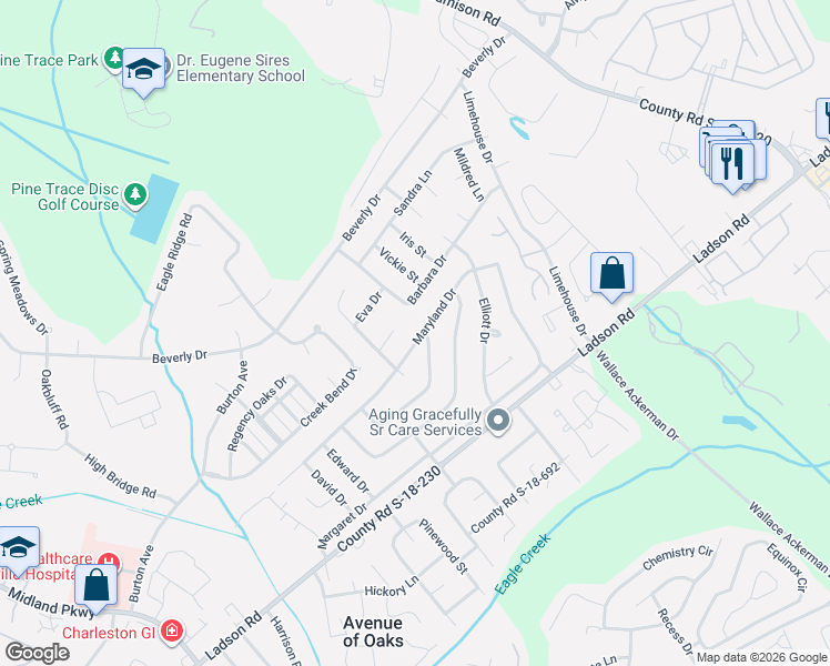 map of restaurants, bars, coffee shops, grocery stores, and more near 1230 Maryland Drive in Ladson