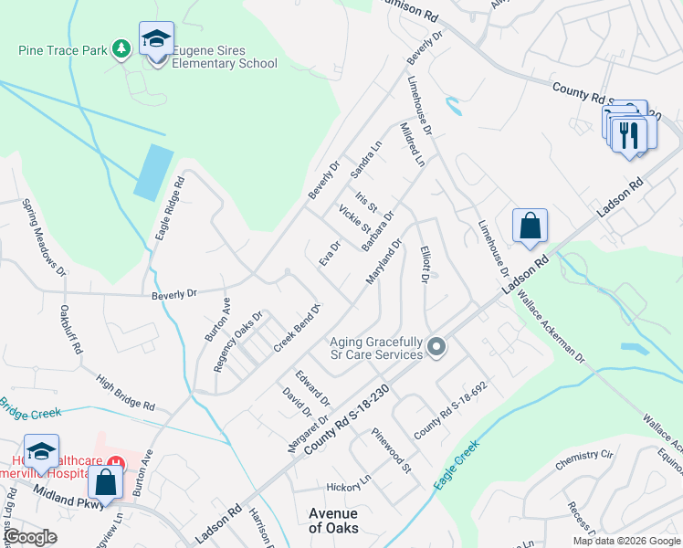 map of restaurants, bars, coffee shops, grocery stores, and more near 231 Barbara Drive in Ladson