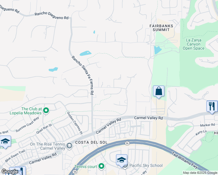 map of restaurants, bars, coffee shops, grocery stores, and more near Niemann Ranch Road in Fairbanks Ranch