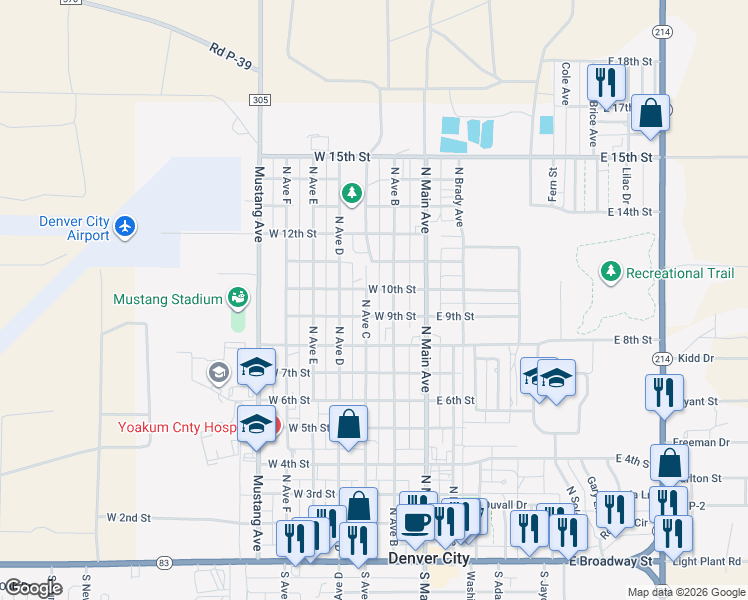 map of restaurants, bars, coffee shops, grocery stores, and more near 209 West 10th Street in Denver City
