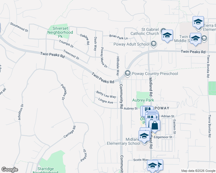 map of restaurants, bars, coffee shops, grocery stores, and more near 14349 Aedan Court in Poway