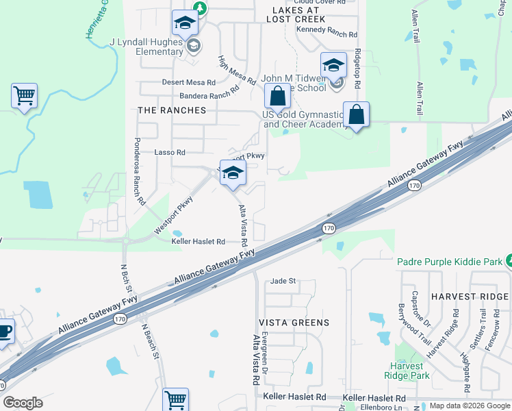 map of restaurants, bars, coffee shops, grocery stores, and more near 13450 Alta Vista Road in Roanoke