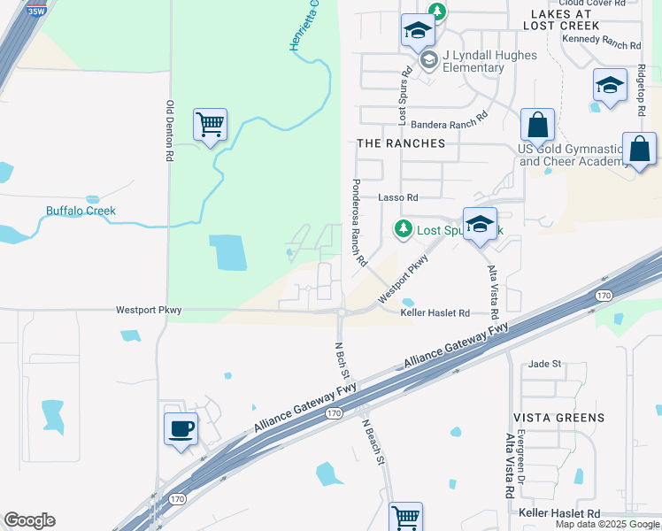 map of restaurants, bars, coffee shops, grocery stores, and more near 13409 Ponderosa Ranch Road in Roanoke