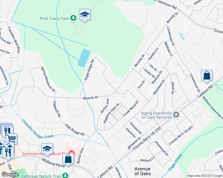 map of restaurants, bars, coffee shops, grocery stores, and more near 103 Bill Park Drive in Summerville
