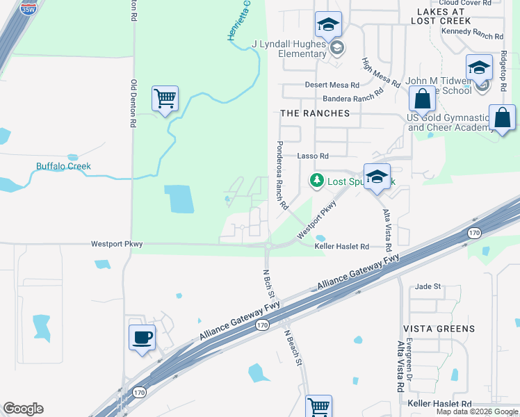 map of restaurants, bars, coffee shops, grocery stores, and more near 13409 Ponderosa Ranch Road in Roanoke