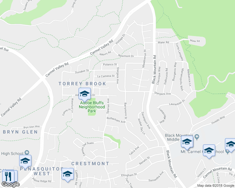 map of restaurants, bars, coffee shops, grocery stores, and more near 8986 Adobe Bluffs Drive in San Diego