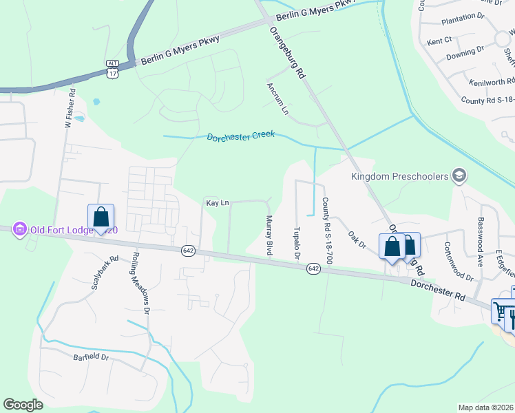 map of restaurants, bars, coffee shops, grocery stores, and more near 409 Murray Boulevard in Summerville